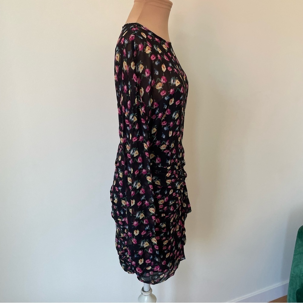 All Saints Allsaints Floral Rylie Kukio Shirred Long Sleeve Mini Dress EUC Sz 4 - Picture 10 of 12